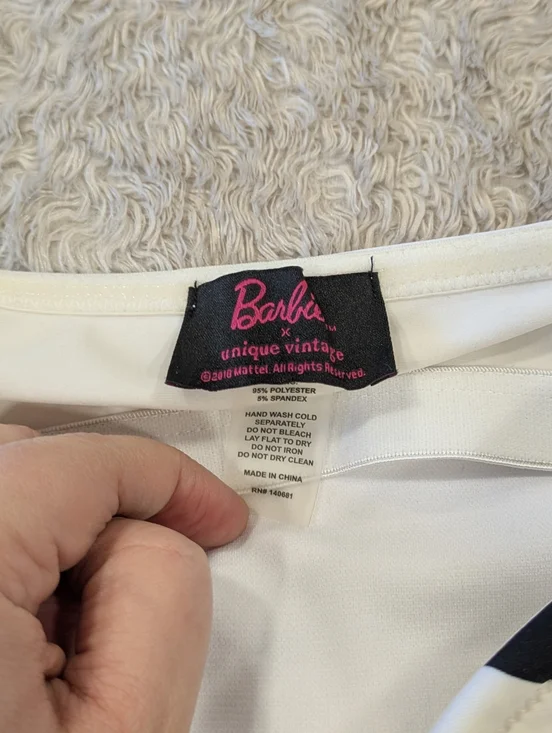 Barbie Unique Vintage Black & White Chevron Stripe One Piece Bathing Suit Sz XL - Picture 7 of 9